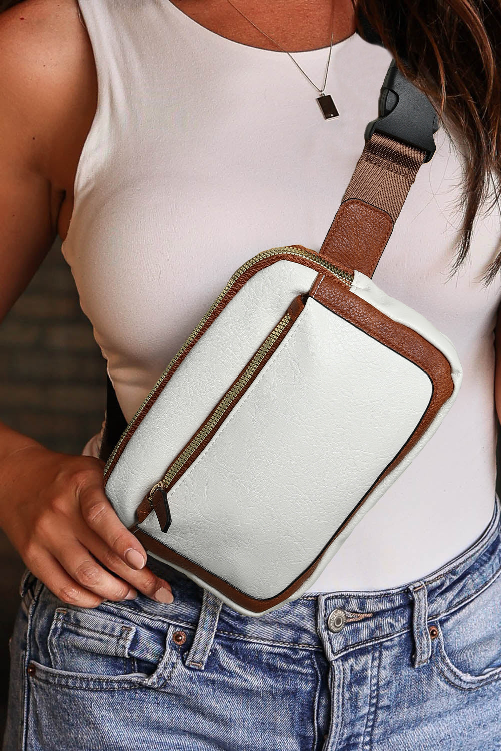 White Adjustable Strap Mini Crossbody Bag