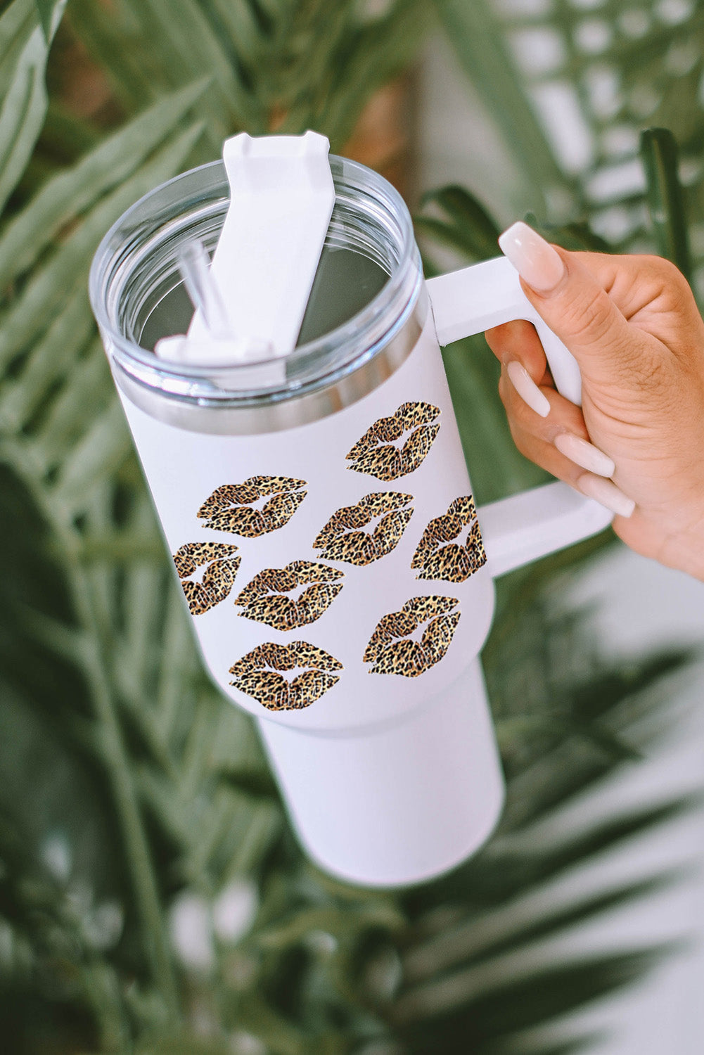 Valentine Leopard Lips Print Thermos Cup