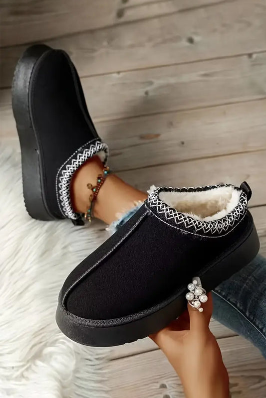 Black Suede Plush Lined Snow Boots