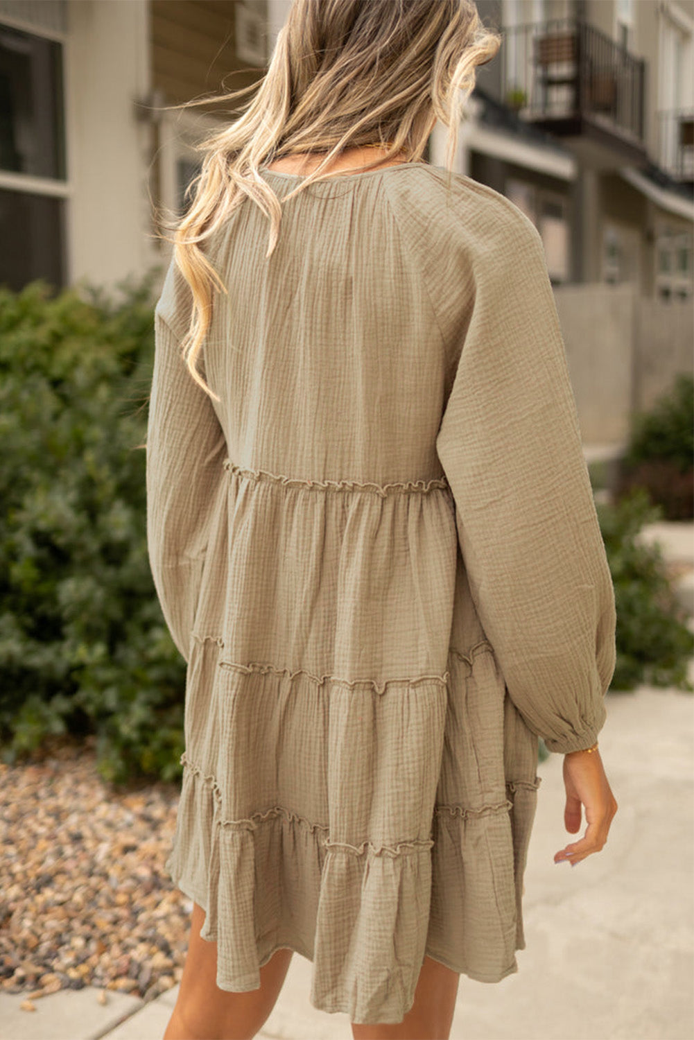 Khaki Cotton Crepe Mini Dress