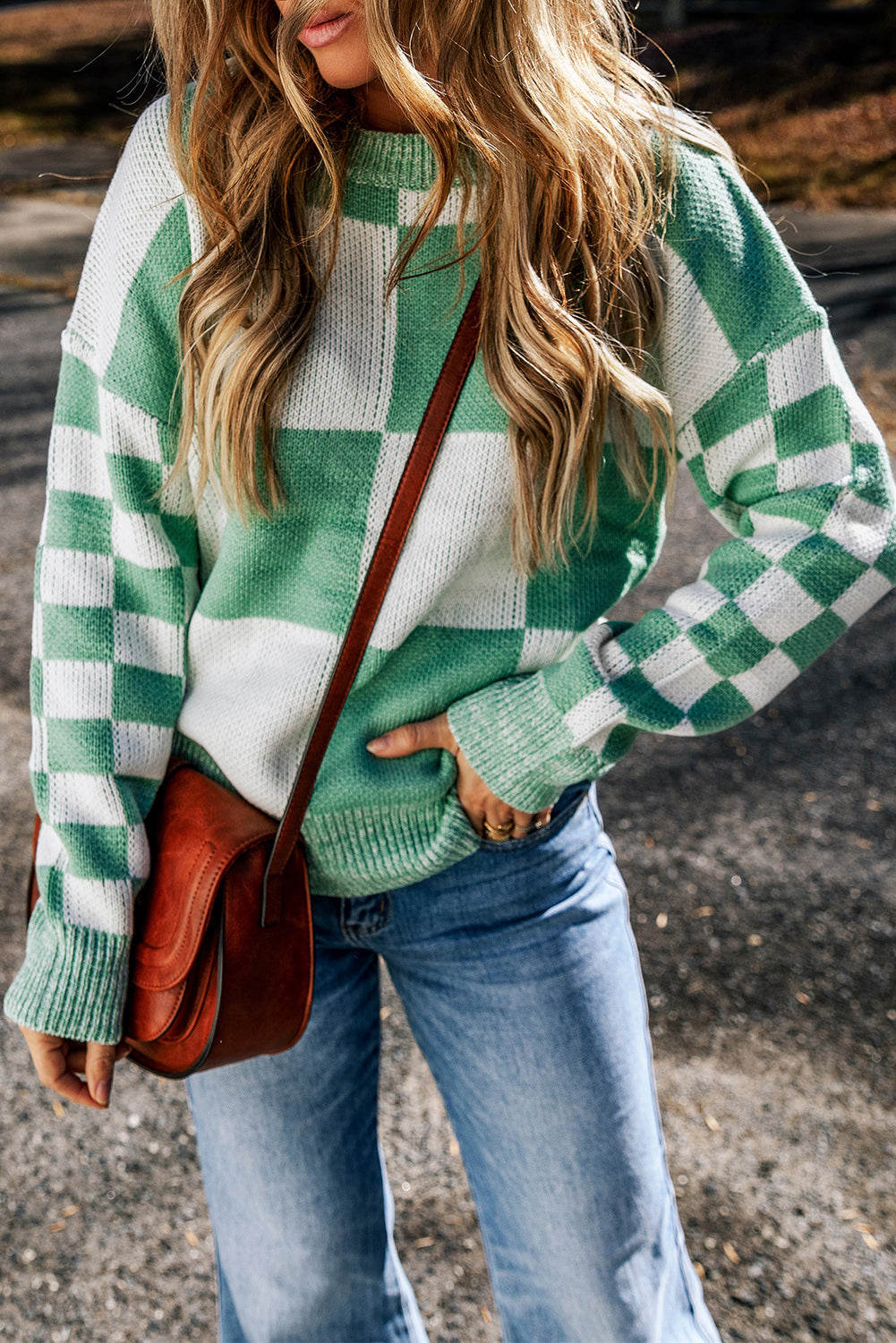 Mint Green Checkered Sweater