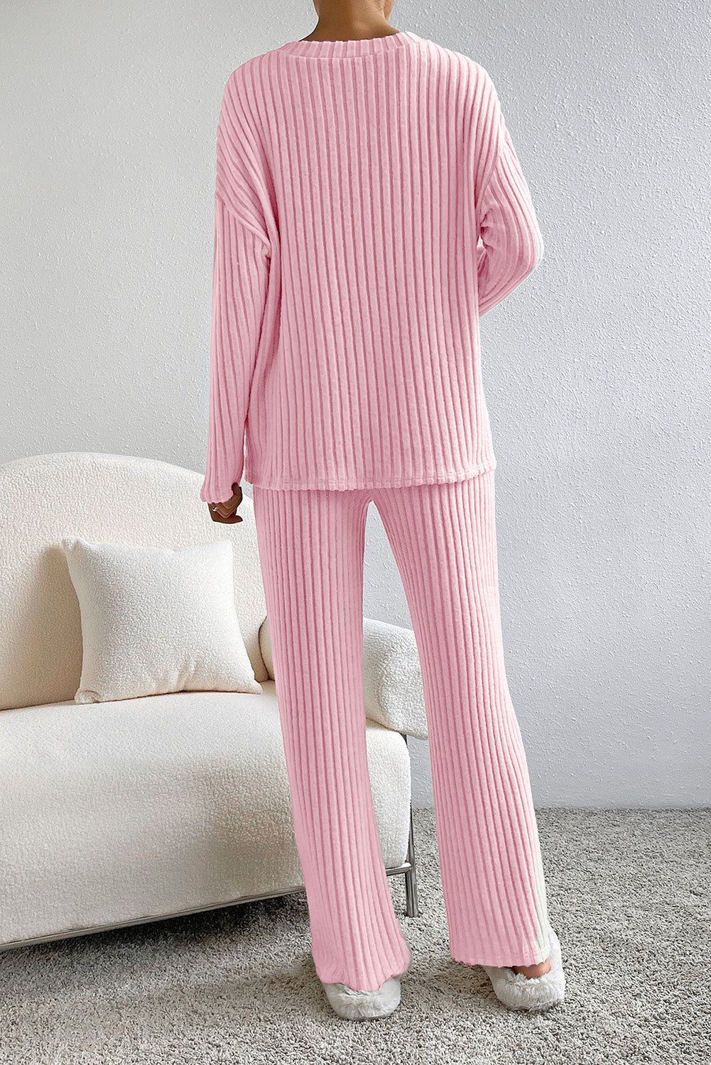 Light Pink Ribbed Knit Slouchy Two-piece 'Fit