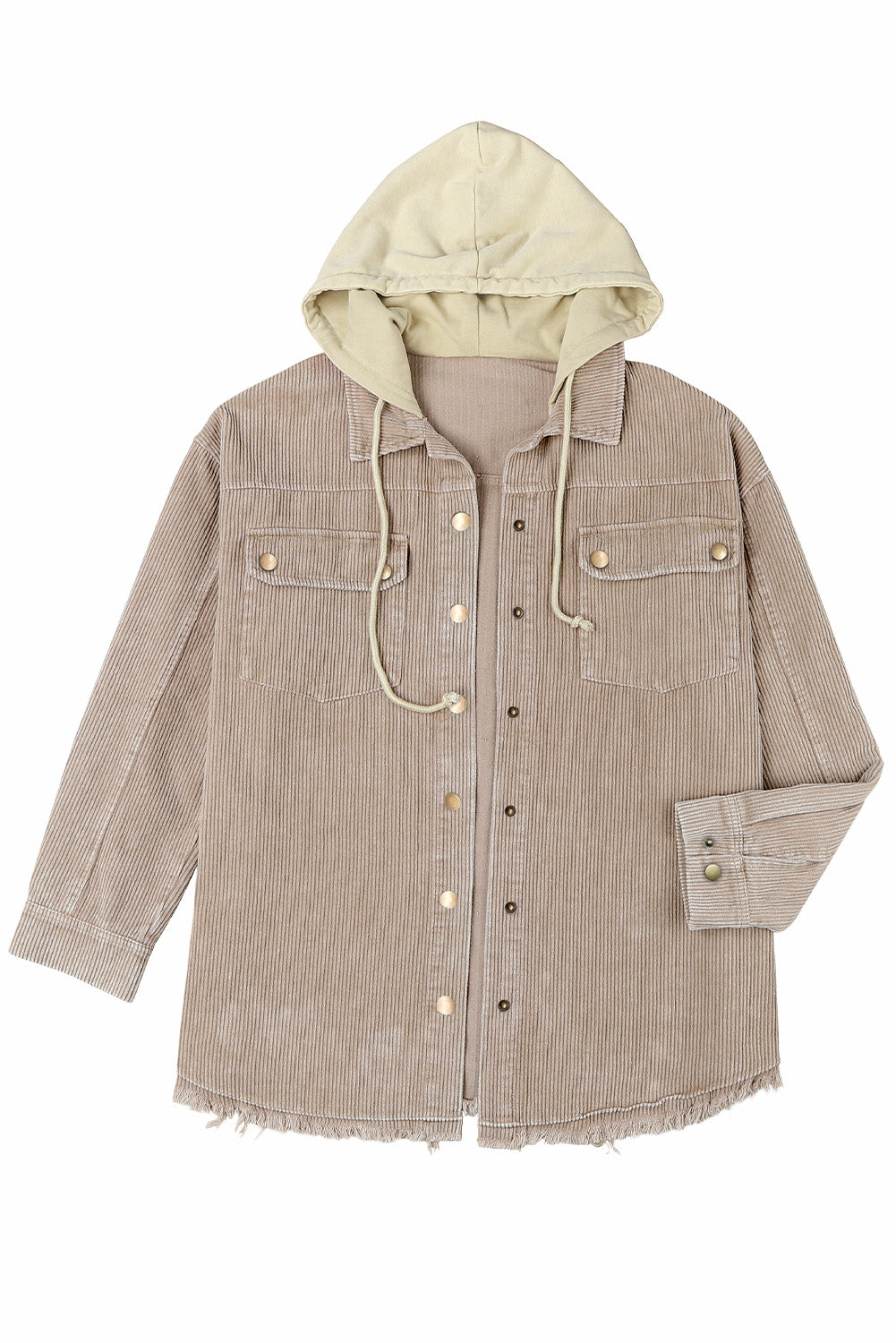 Khaki Hooded Corduroy Shacket