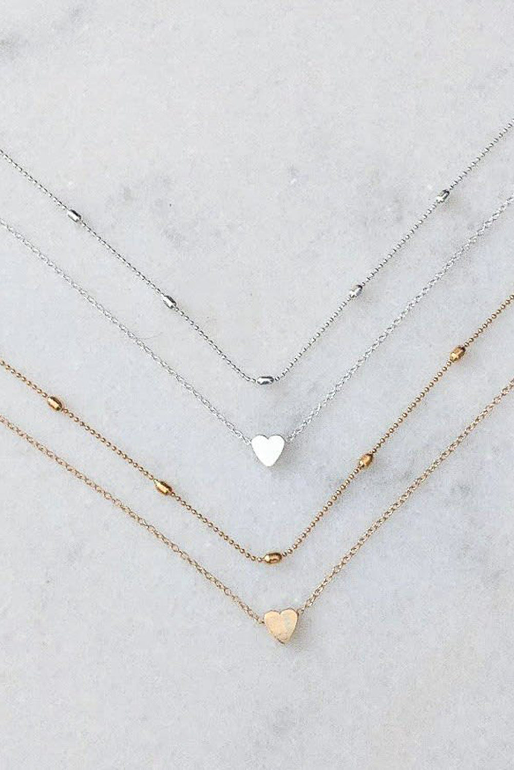 Valentine Heart Shaped Layered Chain Necklace (Silver)