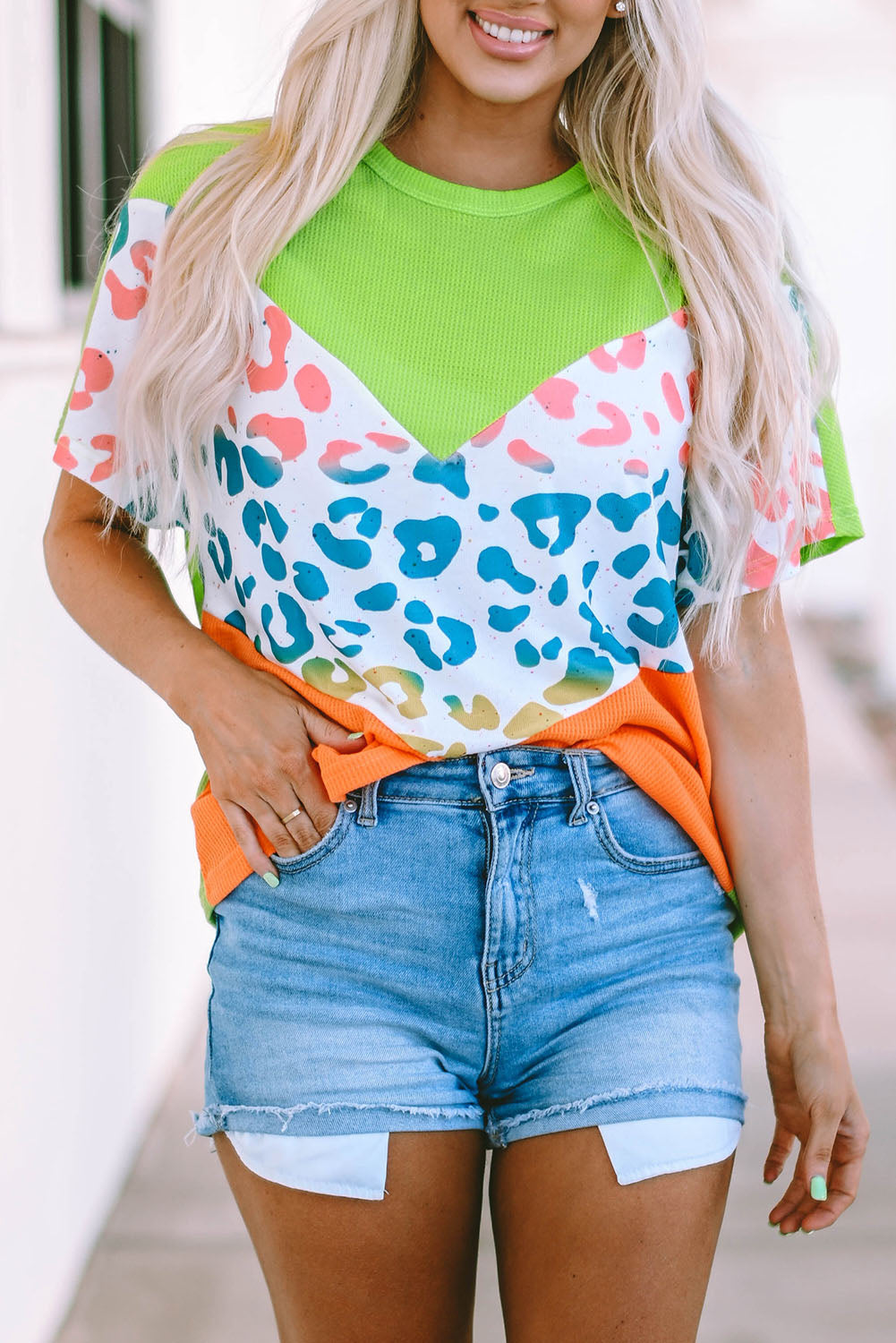 Neon Leopard Waffle Knit T-Shirt