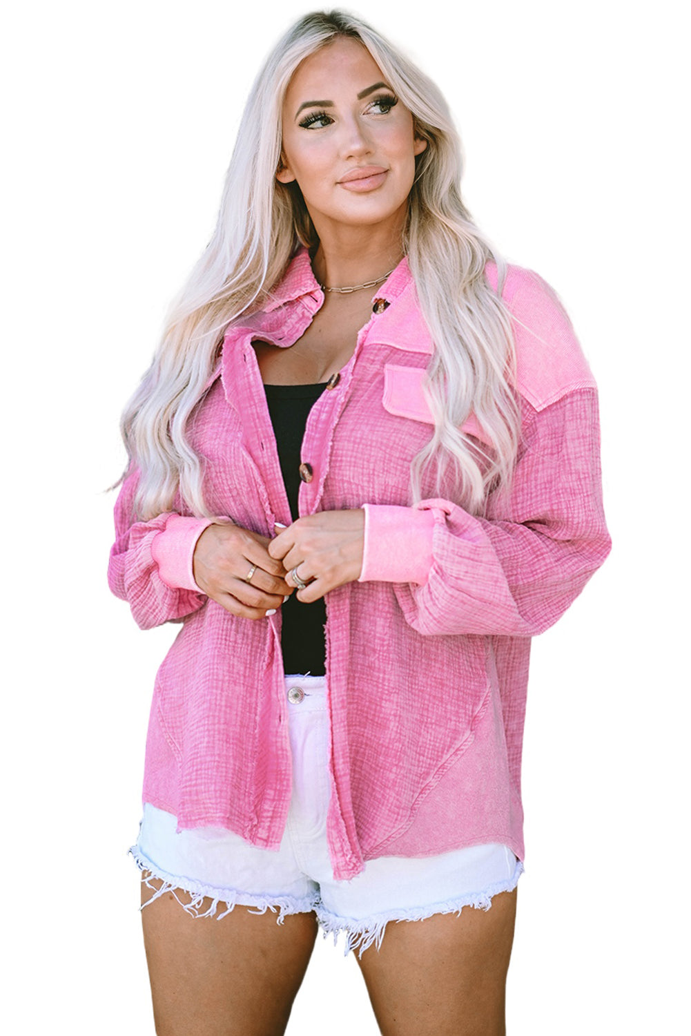 Pink Mineral Washed Cotton Shacket