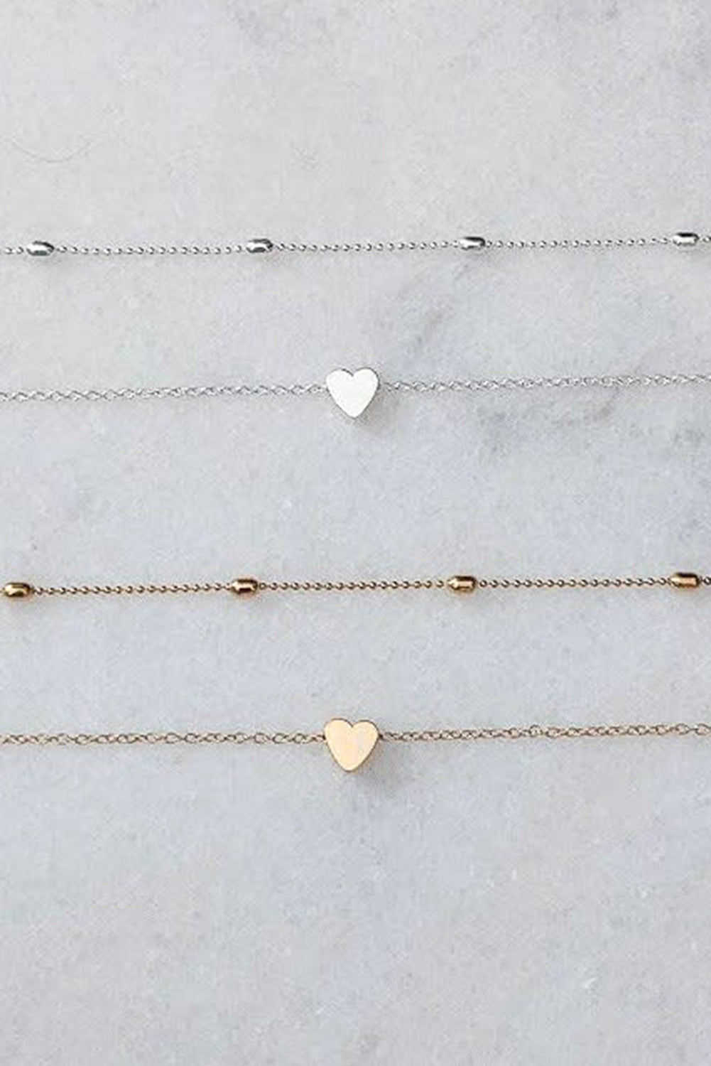 Valentine Heart Shaped Layered Chain Necklace (Silver)