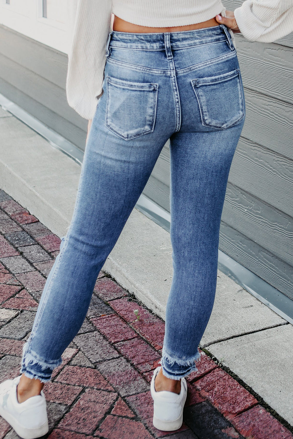 Frayed Ankle Light Blue Skinny Jeans