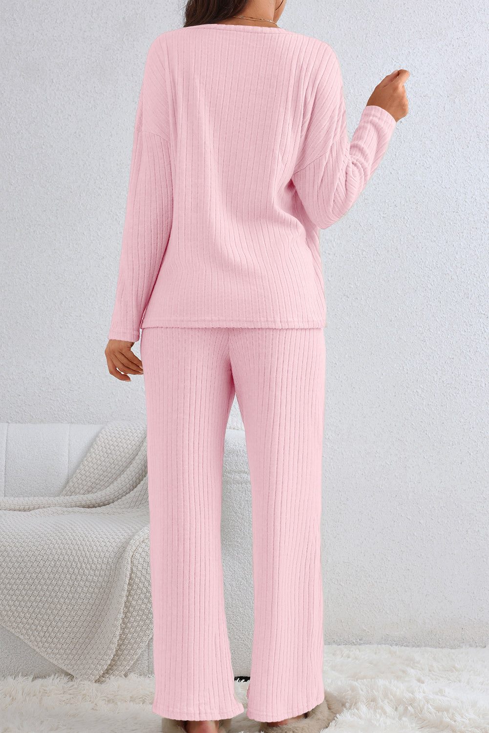 Light Pink Ribbed Knit Slouchy Two-piece 'Fit