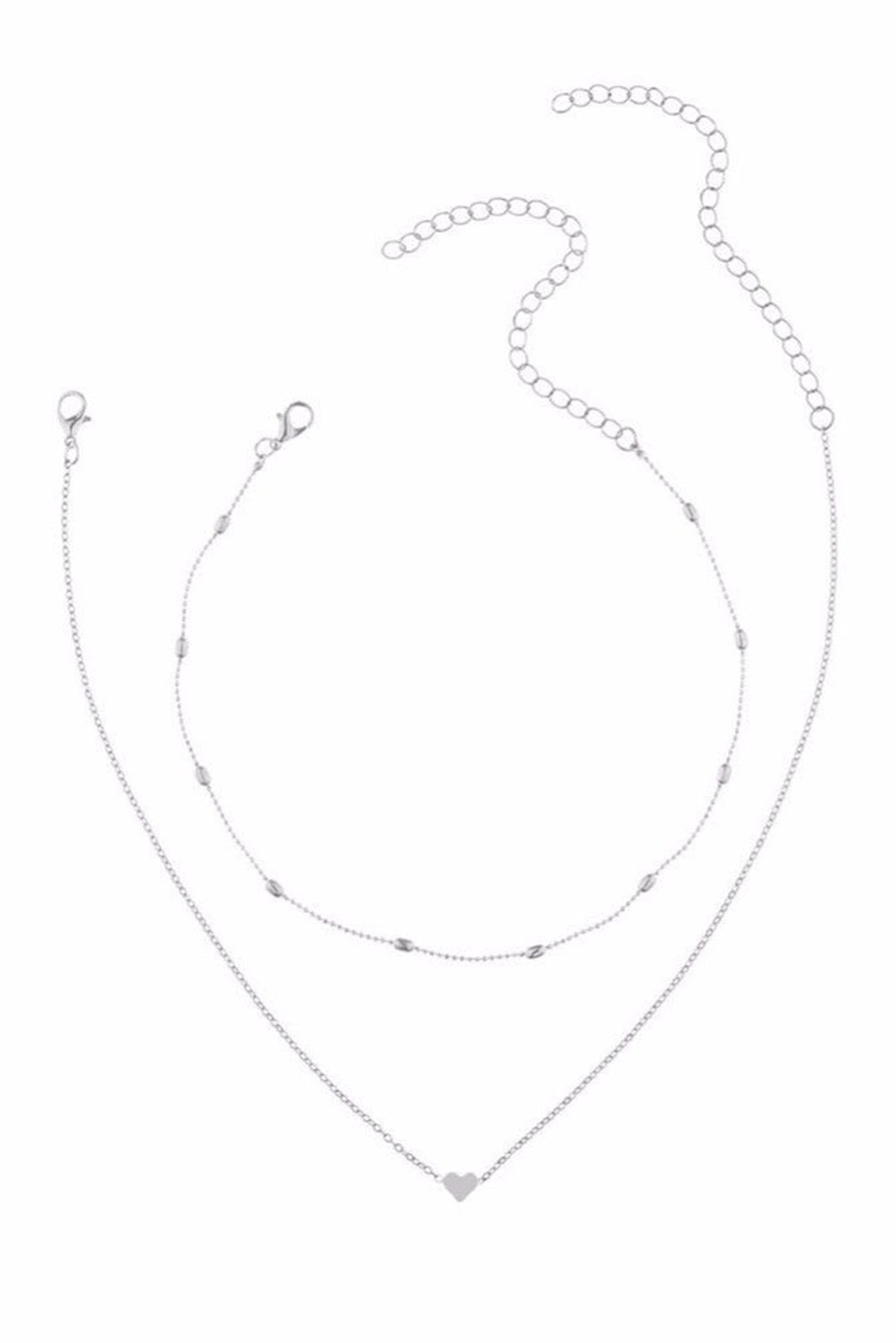 Valentine Heart Shaped Layered Chain Necklace (Silver)