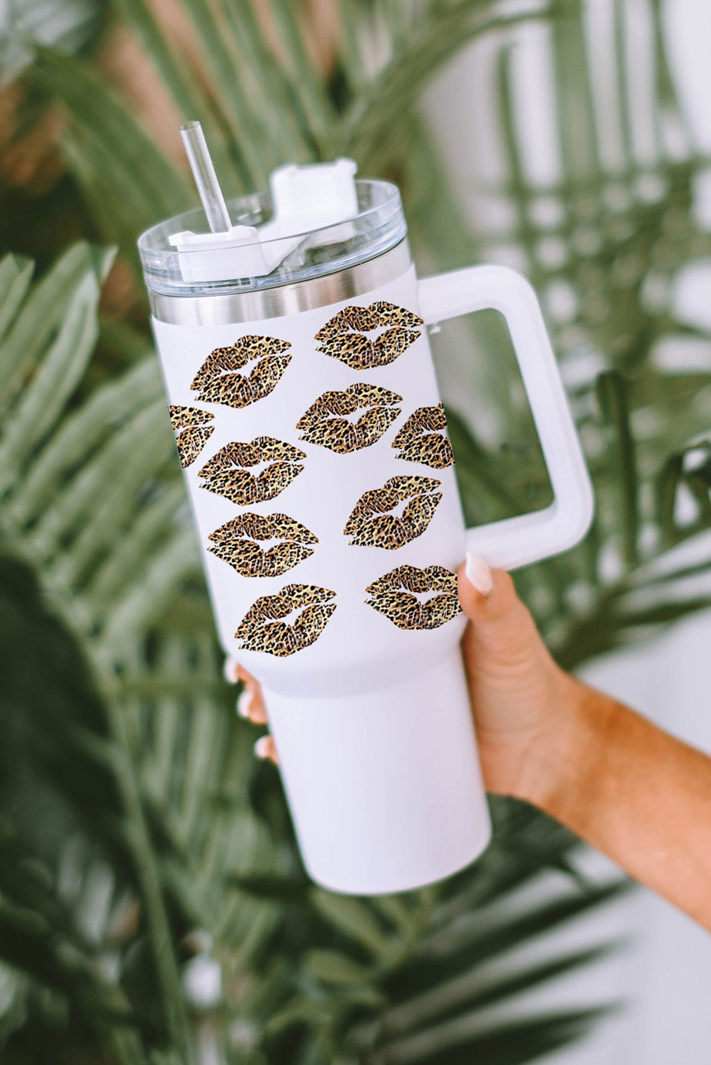 Valentine Leopard Lips Print Thermos Cup