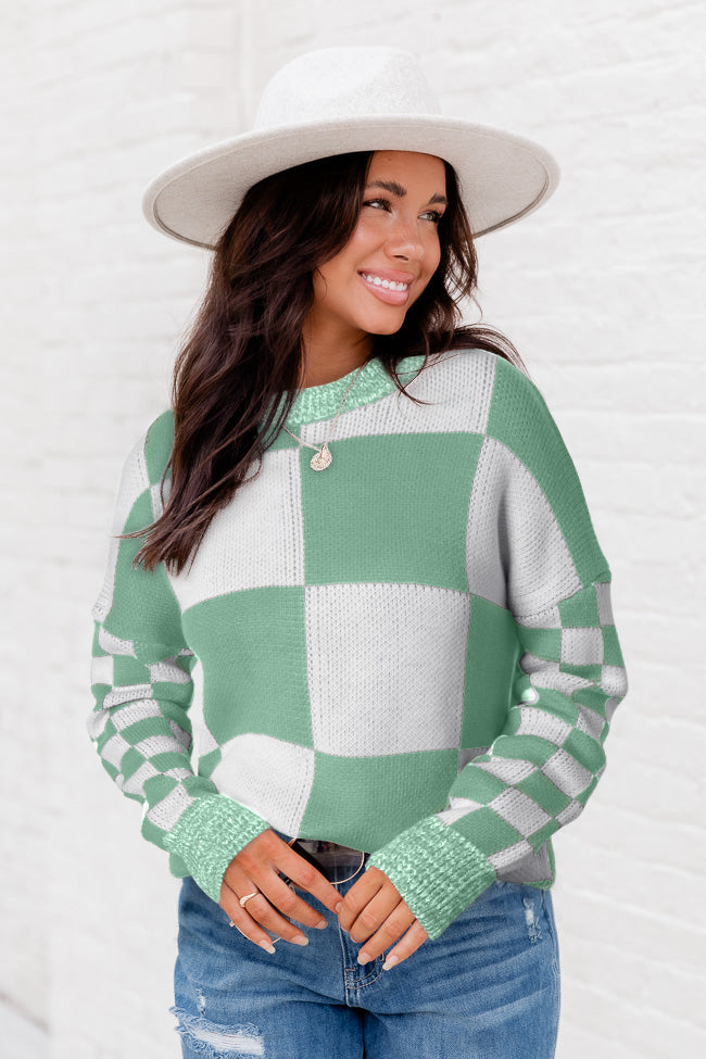 Mint Green Checkered Sweater