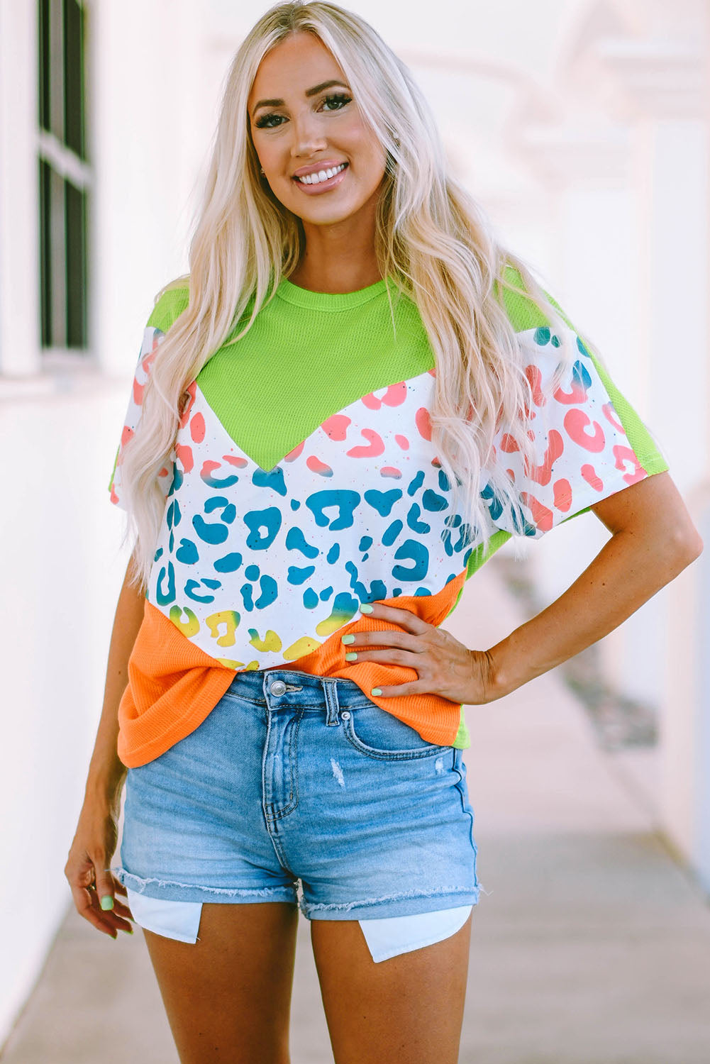 Neon Leopard Waffle Knit T-Shirt