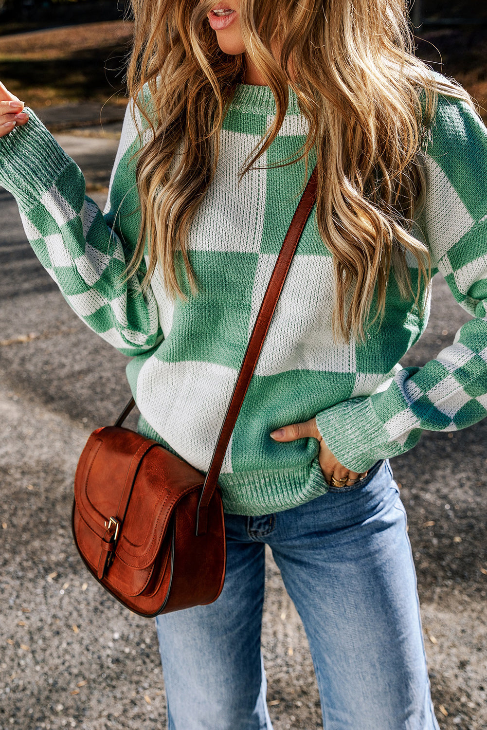 Mint Green Checkered Sweater