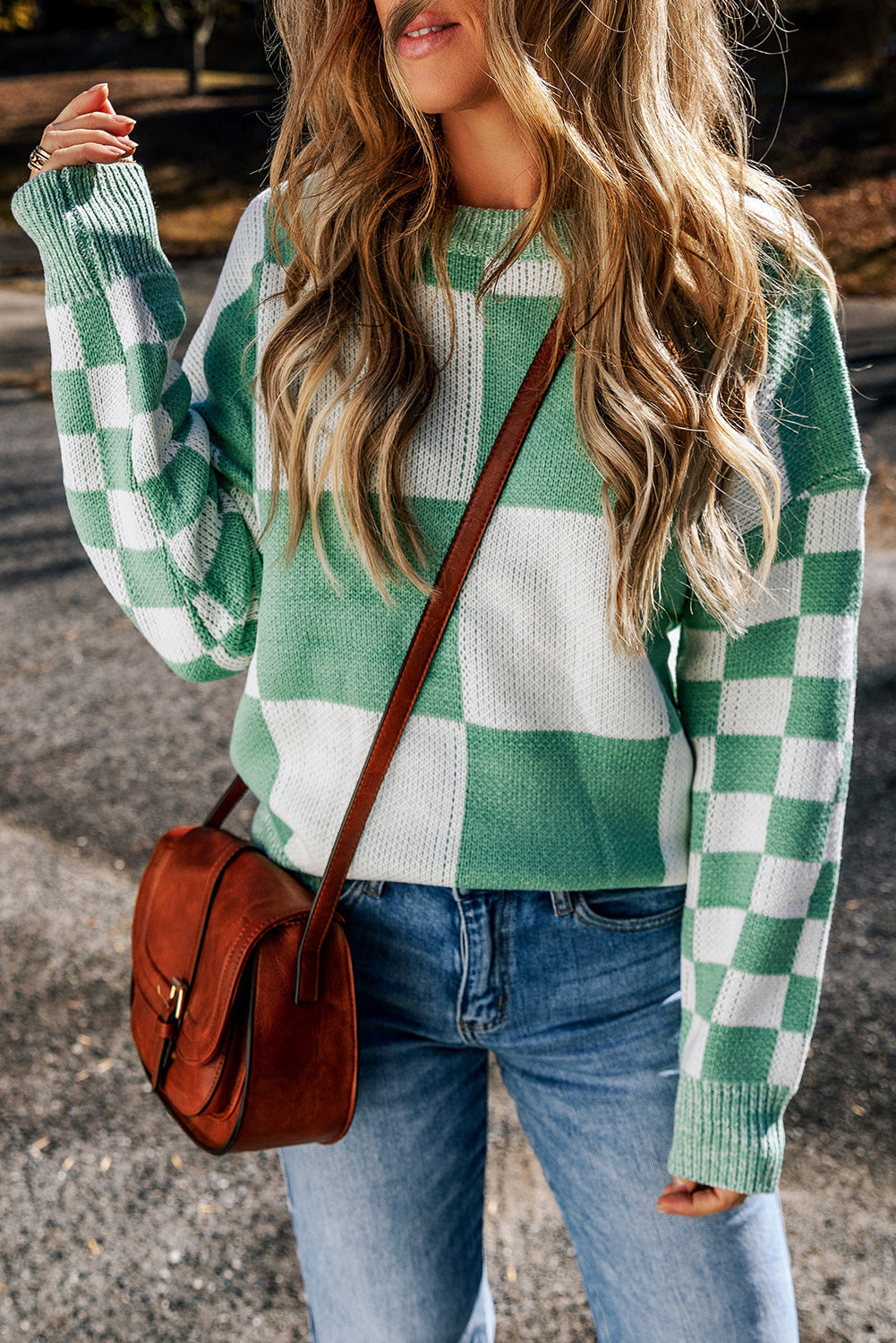 Mint Green Checkered Sweater