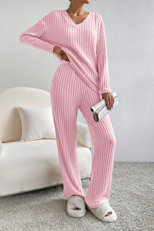 Light Pink Ribbed Knit Slouchy Two-piece 'Fit