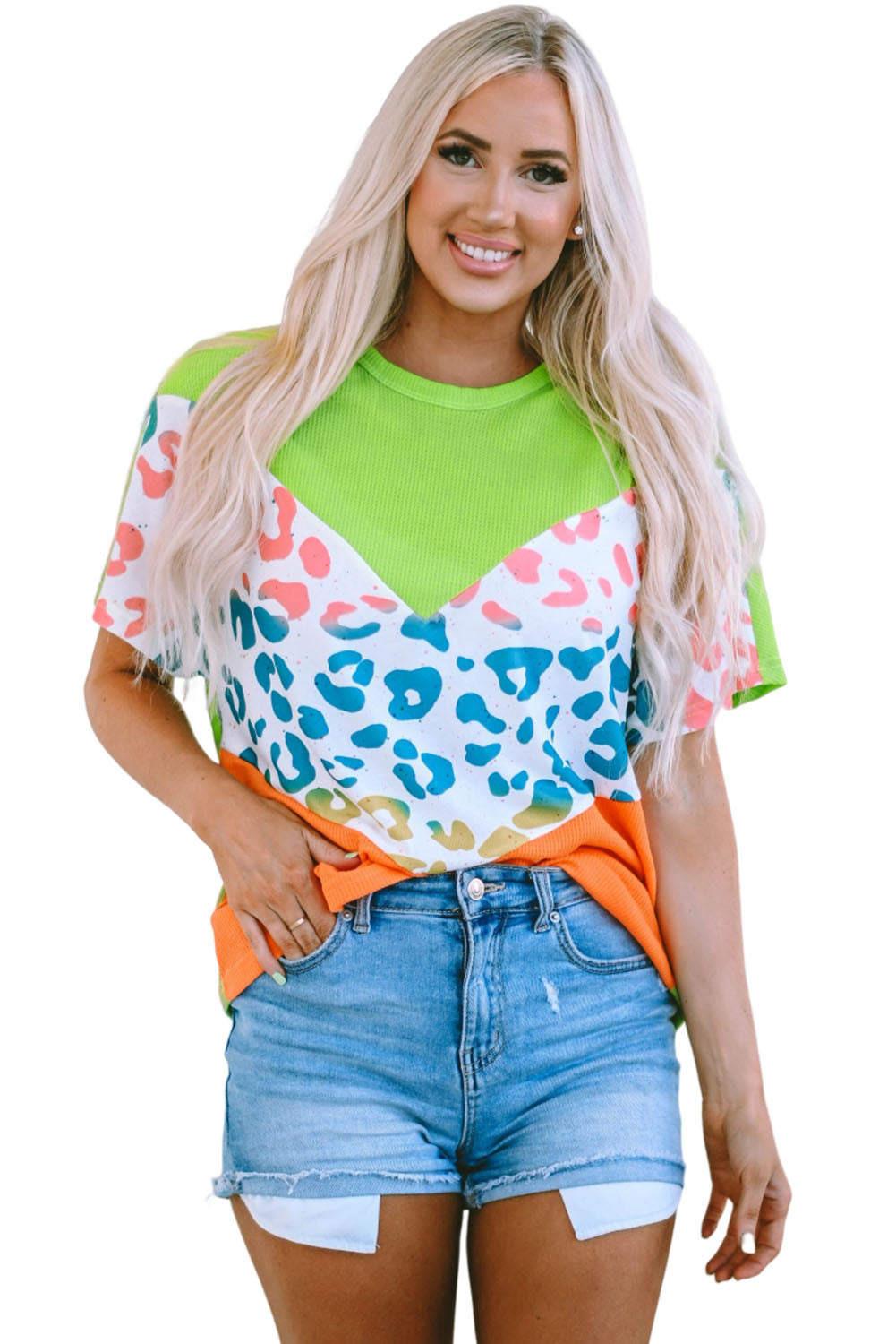 Neon Leopard Waffle Knit T-Shirt