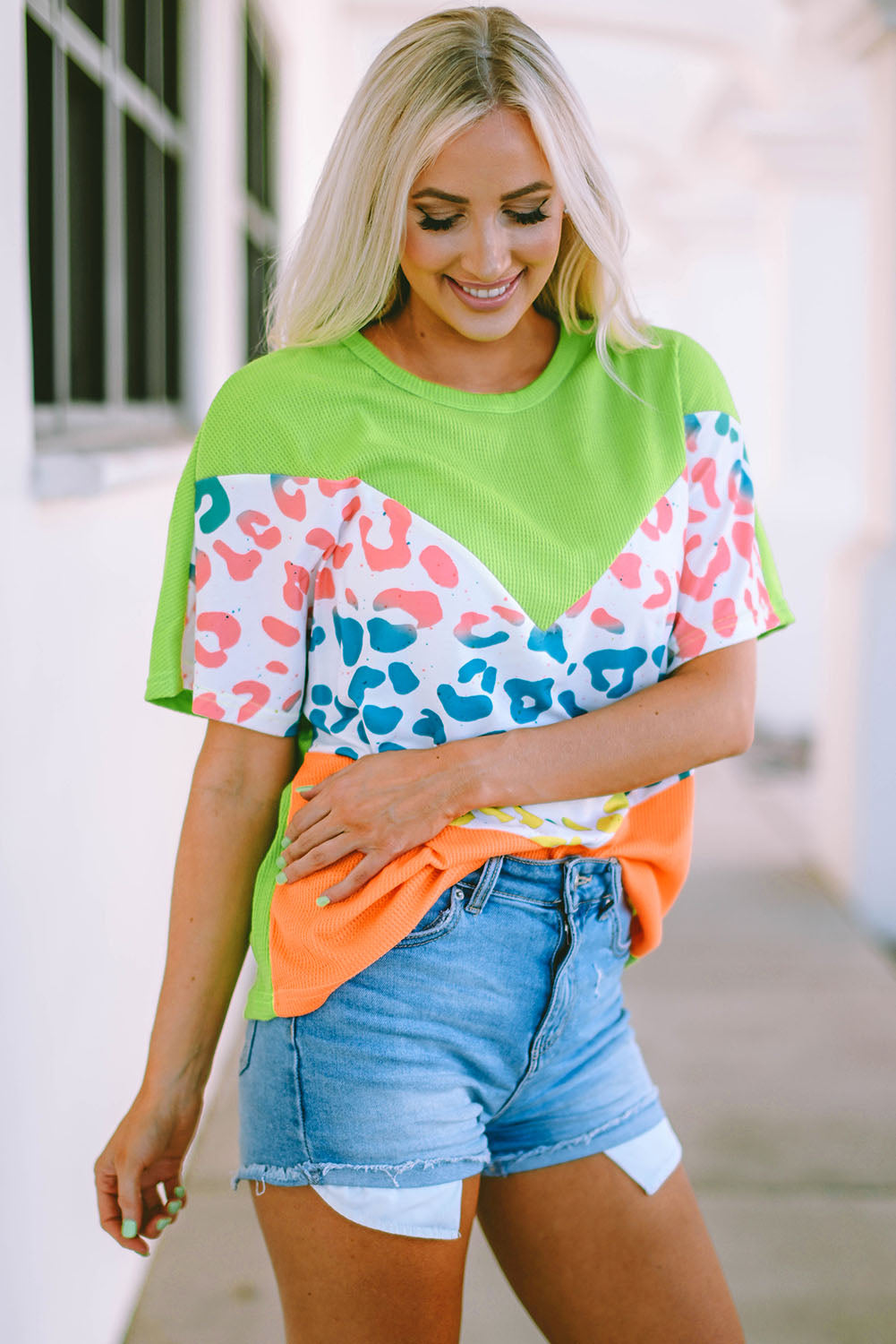 Neon Leopard Waffle Knit T-Shirt