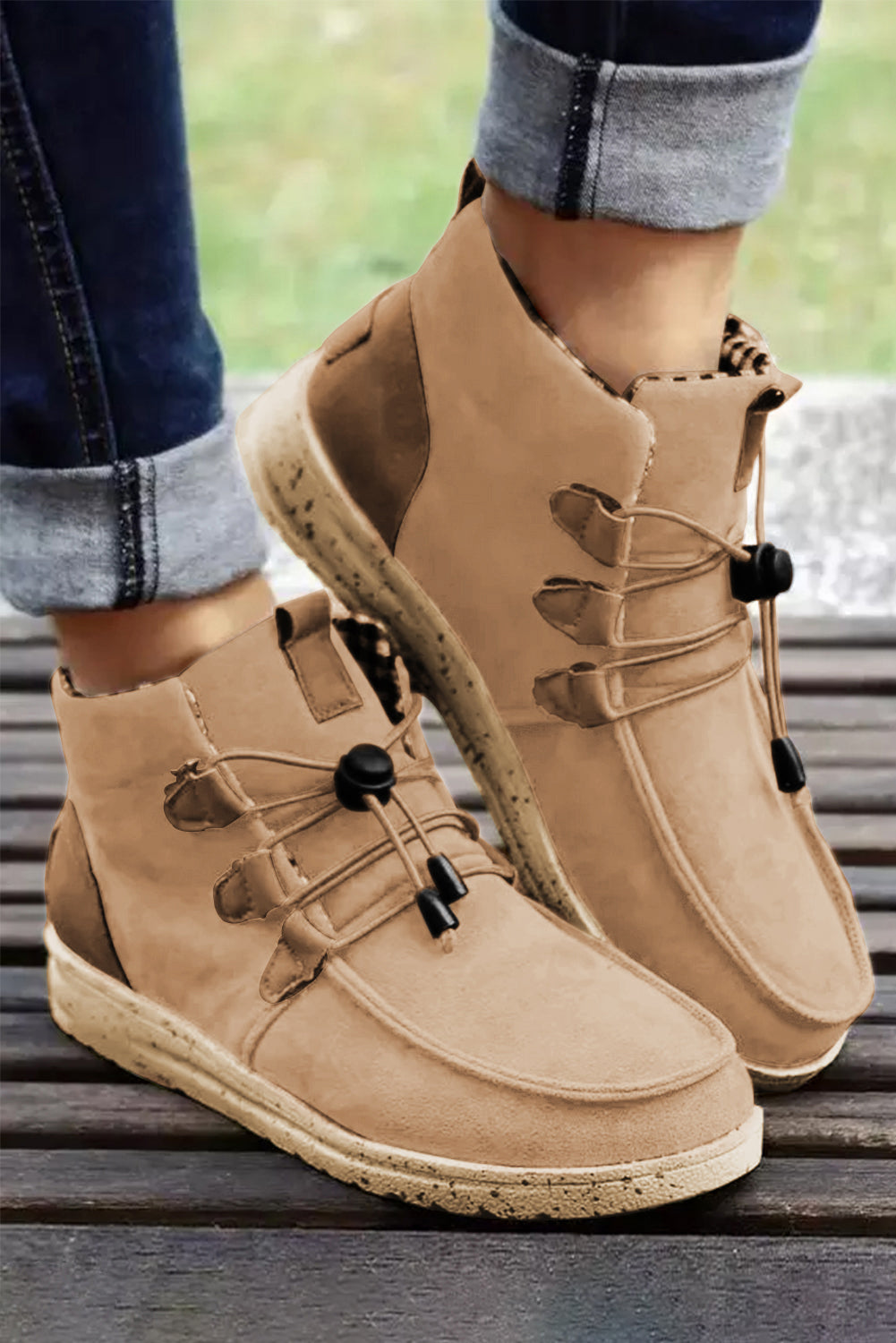 Beige Faux Suede Ankle Boots