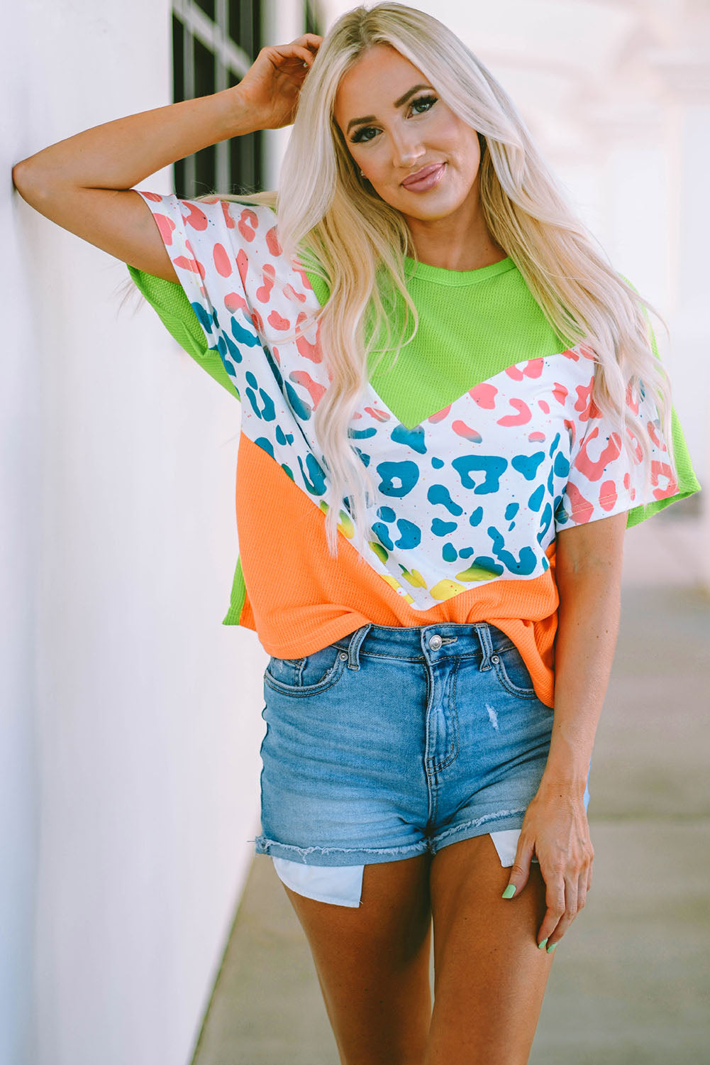 Neon Leopard Waffle Knit T-Shirt