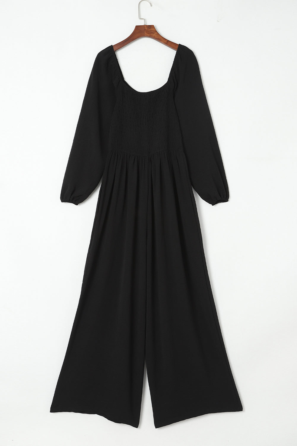 Black Smocked Square Neck Wide Leg Jumpsuit