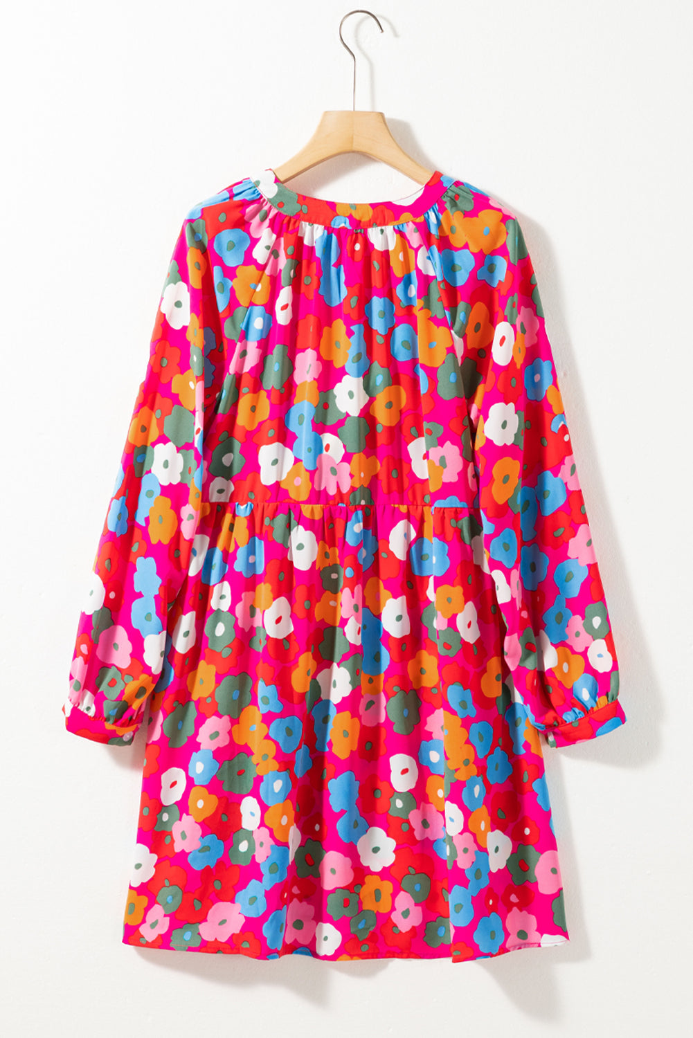 Rose Red Multicolor Floral Split Neck Flowy Dress