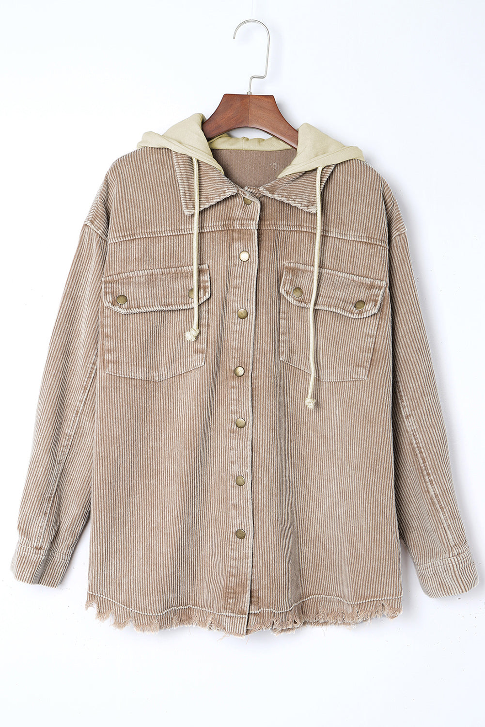 Khaki Hooded Corduroy Shacket