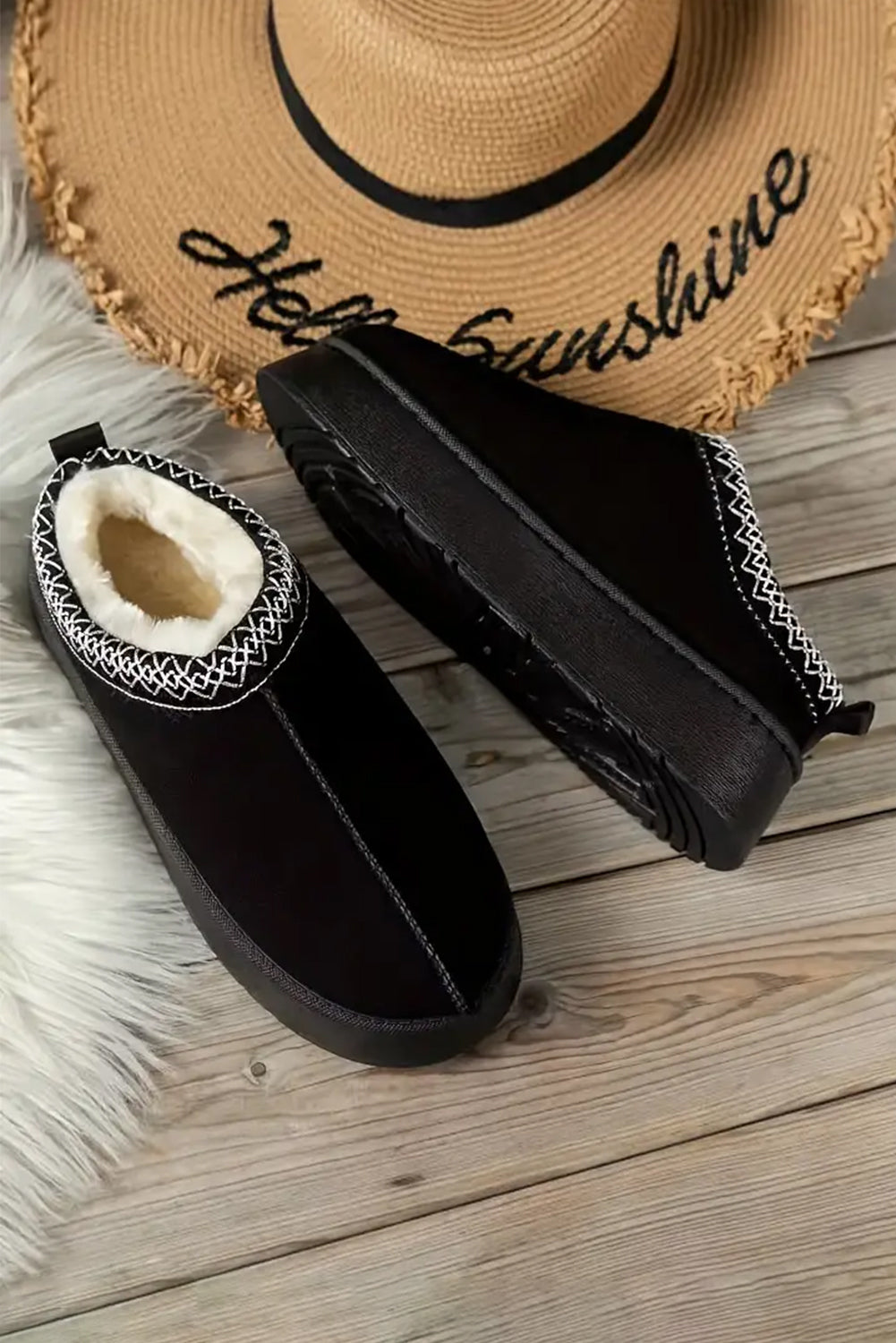 Black Suede Plush Lined Snow Boots