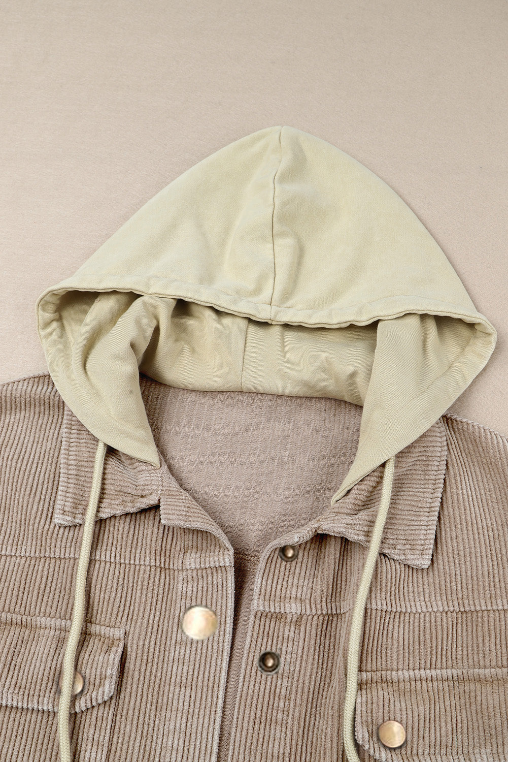 Khaki Hooded Corduroy Shacket