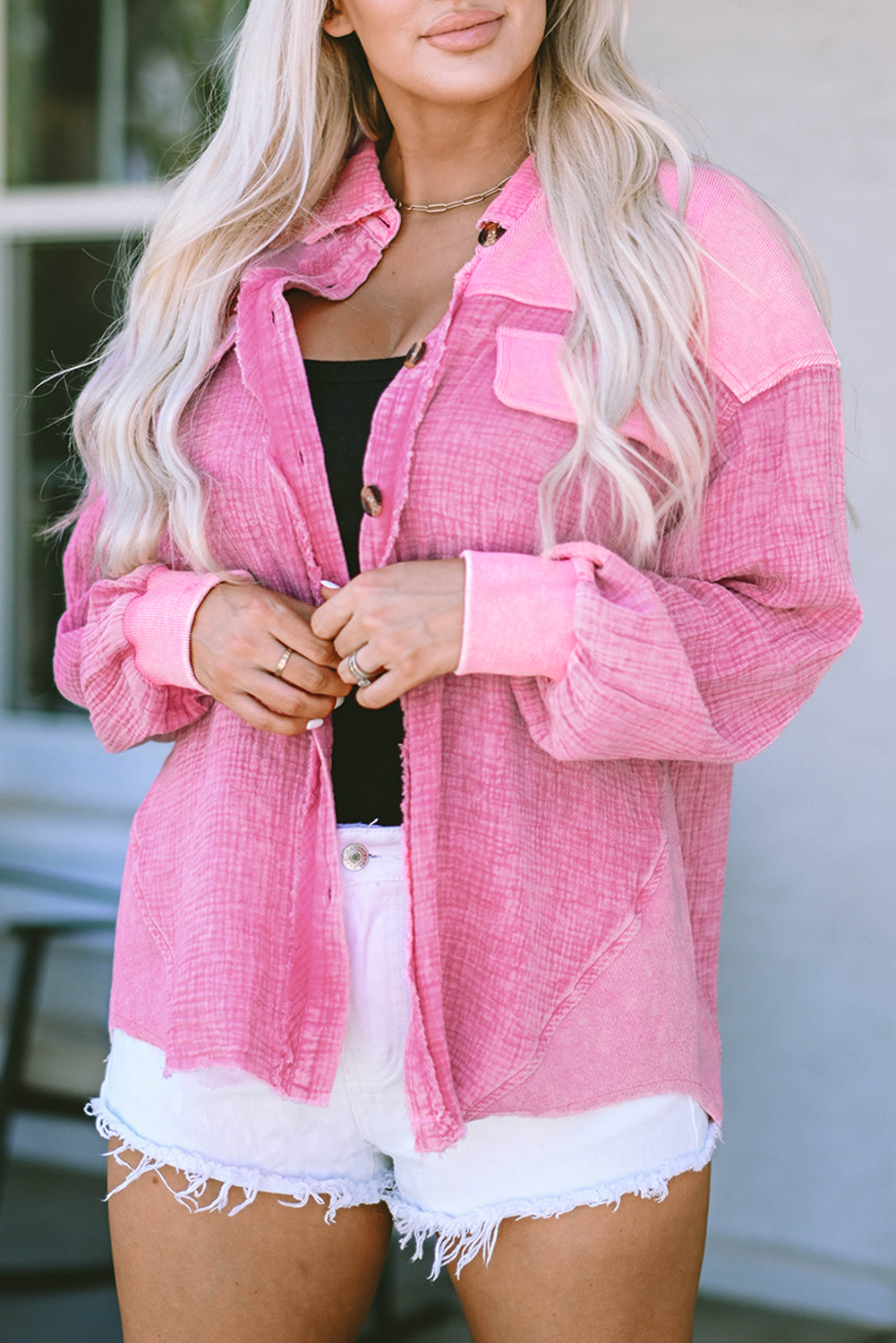 Pink Mineral Washed Cotton Shacket