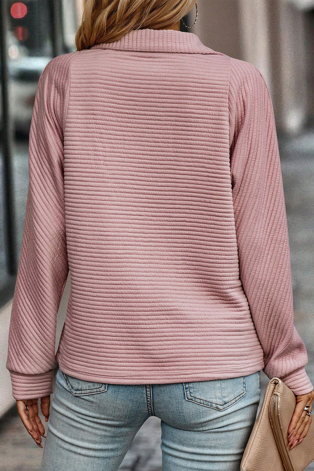 Peach Ribbed Quarter Zip