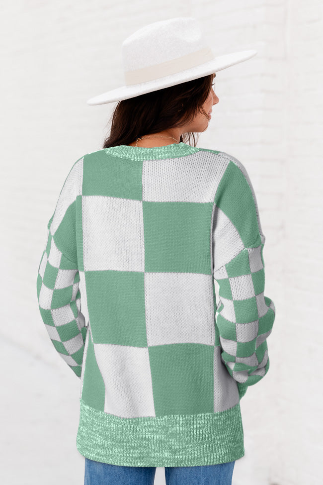 Mint Green Checkered Sweater