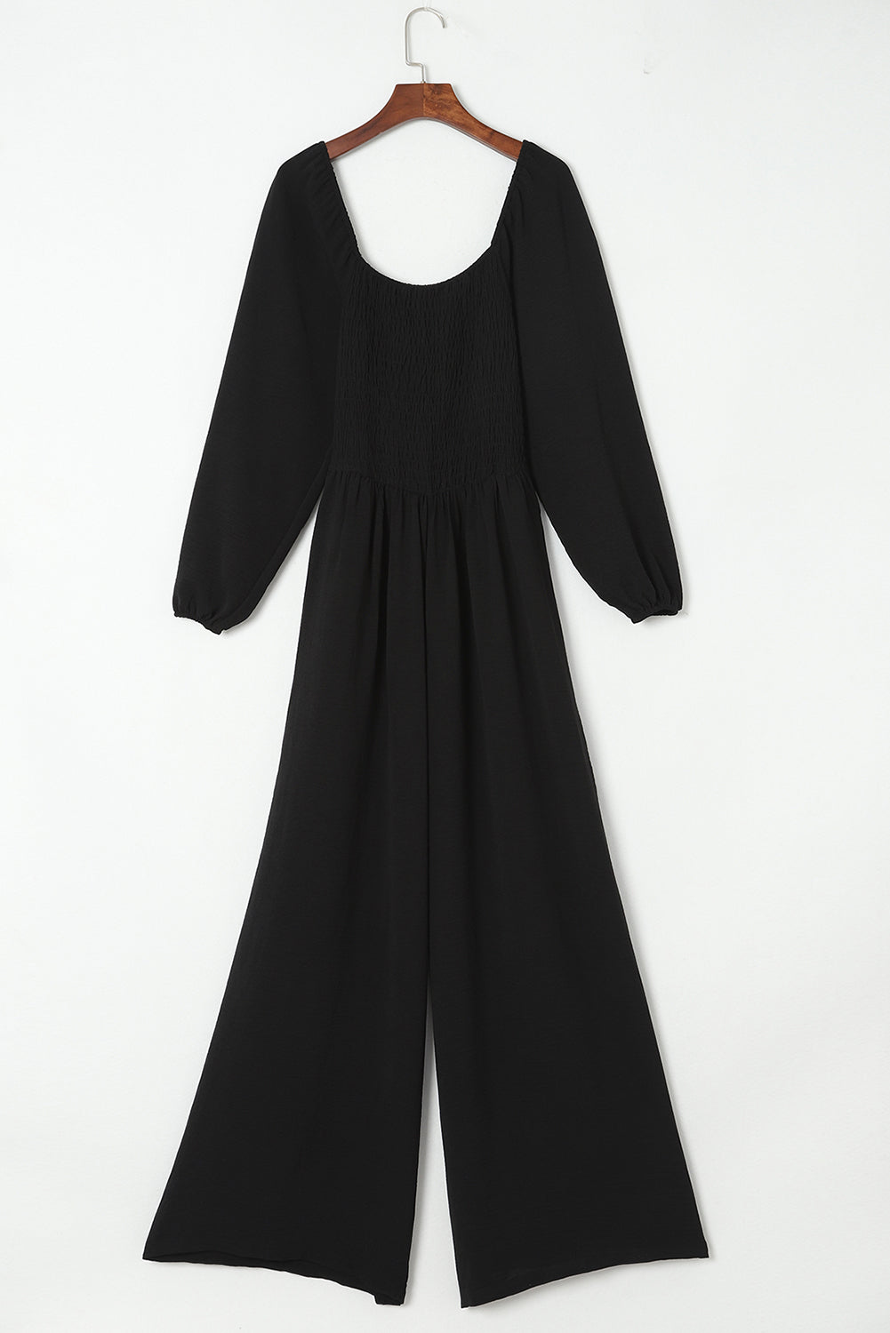 Black Smocked Square Neck Wide Leg Jumpsuit