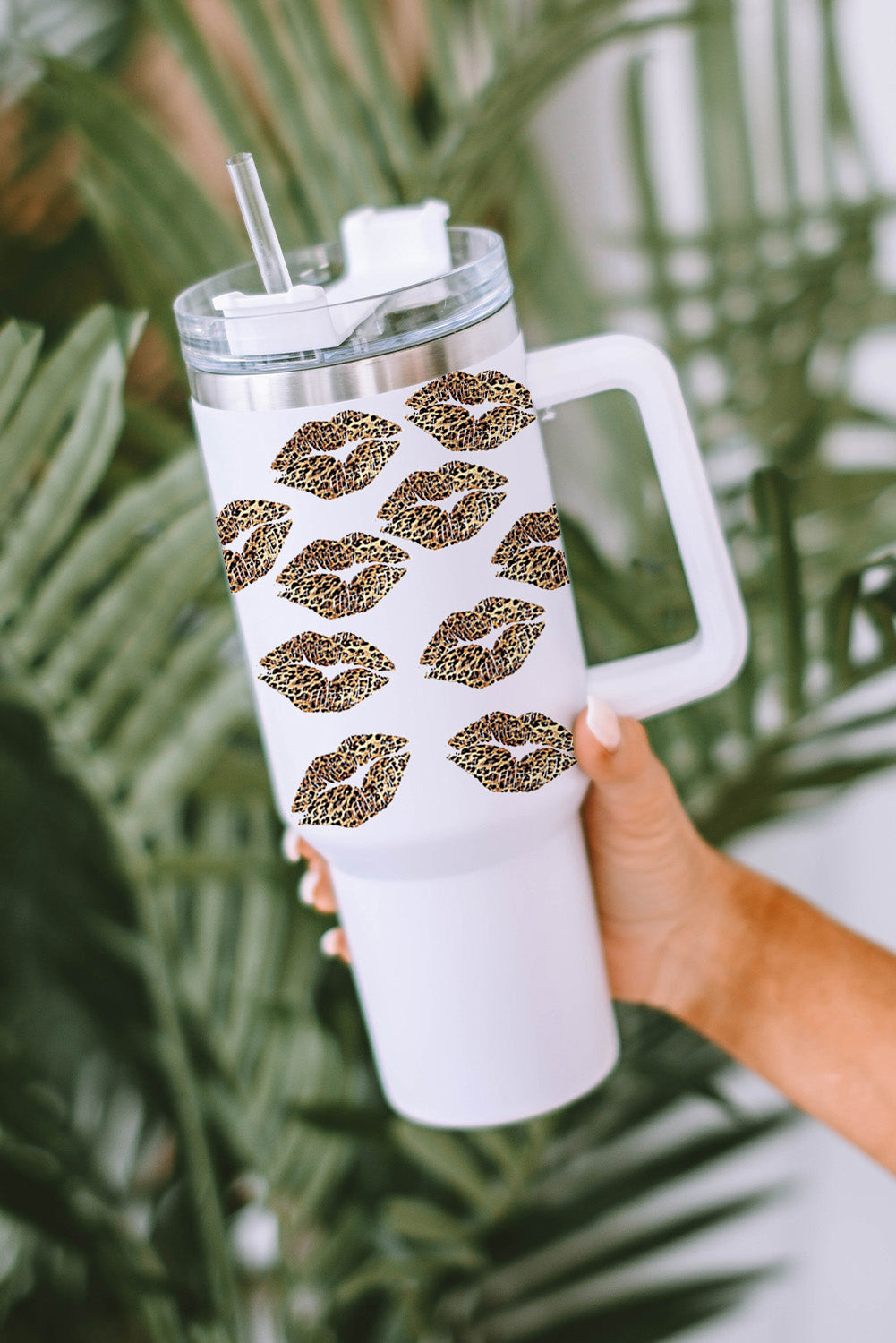 Valentine Leopard Lips Print Thermos Cup